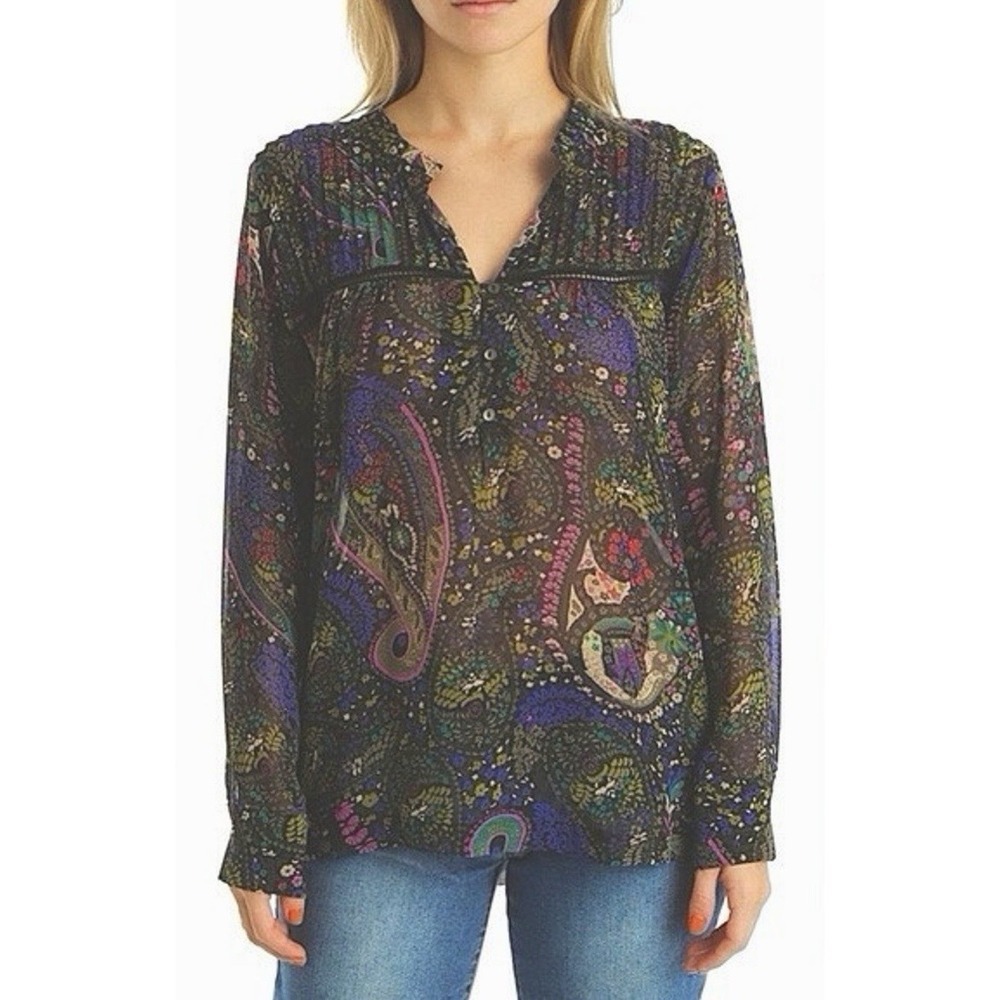 Anthropologie Dolan Odessa Floral Paisley Chiffon Peasant Top Women's Size Small